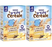 NESTLÉ BÉBÉ - P'TITE CÉRÉALE VANILLE AUX CÉRÉALES COMPLÈTES 0 SUCRES AJOUTÉS DES 6 MOIS BOÎTE 270G (Lot de 2)