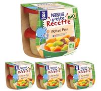 Nestlé Bébé - P'tite Recette Bio Plat complet Légumes du Pot au Feu Bio - dès 8 mois - 2 x 190g (Lot de 4)