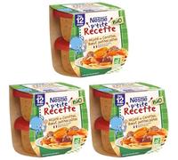 Nestlé Bébé - P'tite Recette mijoté de carottes bœuf BIO - dès 12 mois - 2 x 190g (Lot de 3)