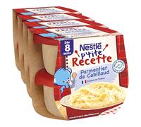Nestlé Bébé P'tite Recette Parmentier de Cabillaud - Plat complet dès 8 mois - 2 x 200g (Lot de 4)