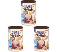 Nestlé Bébé - P'tites Céréales - chocolat au lait saveur biscuit - céréales complètes - dès 12 mois - 415g (Lot de 3)