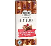 NESTLE - Chocolat Lait Gourmand aux Cranberries, Amandes et Noisettes Croquantes (170g) - Le Lot De 4