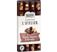 NESTLE - Chocolat Noir Gourmand aux Raisins, Amandes et Noisettes Croquantes, Tablette 170g - Le Lot De 4