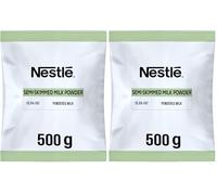 NESTLÉ Lait Demi-Écrémé en Poudre 500g - Lait Instantané Riche en Calcium - Idéal pour Boissons Lactées et Petit-Déjeuner - Format Professionnel - Préparation Facile à l’Eau - Poche de 500g (Lot de 2)