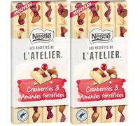 Nestlé Les Recettes de L'Atelier - Tablette Chocolat Blanc Cranberries Amandes - 150g (Lot de 2)