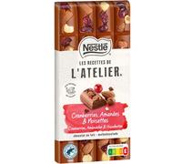 Nestlé Les Recettes de L'Atelier - Tablette Chocolat Lait Cranberries, Amandes et Noisettes - 170 g