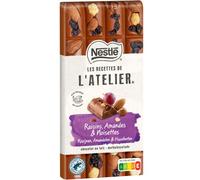 Nestlé Les Recettes de L'Atelier - Tablette chocolat Lait Raisins, Amandes et Noisettes - 170g