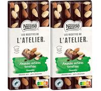 Nestlé Les Recettes de L'Atelier - Tablette Chocolat Noir Amandes entières torréfiées - 170g (Lot de 2)