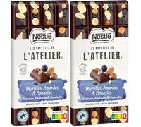 Nestlé Les Recettes de L'Atelier - Tablette Chocolat Noir Myrtilles, Amandes et Noisettes - 170g (Lot de 2)