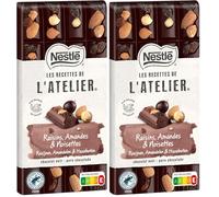 Nestlé Les Recettes de L'Atelier - Tablette Chocolat Noir Raisins, Amandes et Noisettes - 170g (Lot de 2)