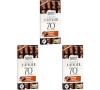 Nestlé Les Recettes de L'Atelier - Tablette de chocolat Noir Intense Amandes Caramel - 150g (Lot de 3)