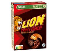 Nestlé Lion Triple Crunchy, céréales croustillantes en forme de churros avec chocolat au lait et caramel salé, 36% de grains pleins (1 x 300 g)