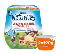 Nestlé - NaturNes Légumes du Soleil, Dinde & Riz - Repas Complet pour Bébé 6 Mois+ - Alimentation Bébé 100% Naturelle - Sans Sel Ajouté, Sans Colorant ni Conservateur - Cuisiné en France