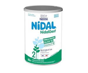 Nestlé Nidal Gest 2- Lait en Poudre 2ème Âge Formule Épaissie Boîte de 800g | Lait infantile Bébé de 6 à 12 Mois - Formule Épaissie à l'Amidon, combinaison ciblée d'ingrédients dont FOS et GOS