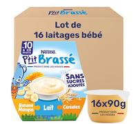 Nestlé - P’tit Brassé Fruits et Céréales Banane Mangue - Alimentation Bébé 10 Mois et + - Dessert Bébé au Lait Entier - Laitage Source de Calcium - Sans Sucres ajoutés - Produit en France - 2 x 115g