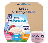 Nestlé - P’tit Brassé Fruits et Céréales Pomme Framboise - Alimentation Bébé 10 Mois et + - Dessert Bébé au Lait Entier - Laitage Source de Calcium - Sans Sucres ajoutés - Produit en France - 2 x 115g