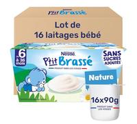 Nestlé - P’tit Brassé Nature - Alimentation Bébé 6 Mois et Plus - Dessert Bébé au Lait Entier - Laitage Source de Calcium - Sans Sucres ajoutés - A base de Protéines - Produit en France - 4 x 90g