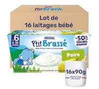 Nestlé - P’tit Brassé Poire - Alimentation Bébé 6 Mois et Plus - Dessert Bébé au Lait Entier - Laitage Source de Calcium - Réduit en Sucres - Produit en France - 4 x 100gr
