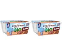 Nestlé - P’tit Gourmand BIO Cacao - Crème Dessert Gourmande pour Bébé 6 Mois+ - Alimentation Bébé au Lait Entier Français - Moins Sucré - Source de Calcium - Sans Colorant ni Conservateur