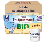 Nestlé - P’tit Gourmand Bio Vanille - Crème Dessert Gourmande pour Bébé 6 Mois+ - Alimentation Bébé au Lait Entier Français - Moins Sucré - Source de Calcium - Sans Colorant ni Conservateur