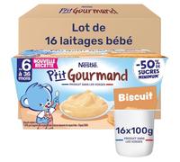 Nestlé - P’tit Gourmand biscuit - Crème Dessert Gourmande pour Bébé 6 Mois+ - Alimentation Bébé au Lait Entier Français - Moins Sucré - Source de Calcium - Sans Colorant ni Conservateur