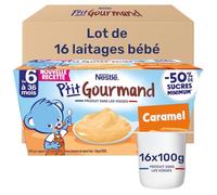 Nestlé - P’tit Gourmand Caramel - Crème Dessert Gourmande pour Bébé 6 Mois+ - Alimentation Bébé au Lait Entier Français - Moins Sucré - Source de Calcium - Sans Colorant ni Conservateur