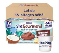 Nestlé - P’tit Gourmand Lait de Coco Banane Cacao - Crème Dessert Gourmande pour Bébé 6 Mois+ - Alimentation Bébé - Aternative Végétale - Moins Sucré - Sans Colorant ni Conservateur