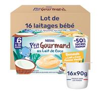 Nestlé - P’tit Gourmand Semoule Lait de Coco Pomme Vanille - Crème Dessert Gourmande pour Bébé 6 Mois+ - Alimentation Bébé - Aternative Végétale - Moins Sucré - Sans Colorant ni Conservateur