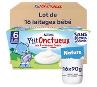 Nestlé - P’tit Oncteux au Fromage Blanc Nature - Dessert Onctueux Bébé 6 Mois+ - Alimentation Bébé Lait Entier Français - Sans Sucres Ajoutés - Source de Calcium - Sans Colorant ni Conservateur
