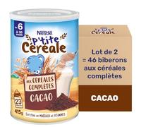 Nestlé - P’tite Céréale Cacao - Céréales Complètes - Alimentation Bébé 6 Mois et + Enrichie en Fer et Vitamines - A Utiliser dans le Biberon ou le Bol de Lait Habituel - Complément du Repas Bébé