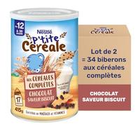 Nestlé - P’tite Céréale Chocolat au Lait Saveur Biscuit - Céréales Complètes - Alimentation Bébé 12 Mois et + - 0 sucres ajoutés - A Utiliser dans le Biberon ou le Bol de Lait - Complément Repas Bébé