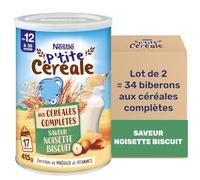 Nestlé - P’tite Céréale Noisette Biscuit - Céréales Complètes - Alimentation Bébé 12 Mois et + Enrichie en Fer et Vitamines - A Utiliser dans le Biberon de Lait Habituel - Complément du Repas Bébé
