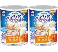 Nestlé - P’tite Céréale Potiron - Céréales Complètes Soir - Alimentation Bébé 6 Mois et + Enrichie en Fer et Vitamines - A Utiliser dans le Biberon ou le Bol de Lait Habituel - Complément Repas Bébé