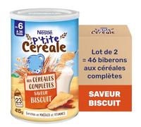 Nestlé - P’tite Céréale Saveur Biscuit - Céréales Complètes - Alimentation Bébé 6 Mois et + Enrichie en Fer et Vitamines - A Utiliser dans le Biberon ou le Bol de Lait - Complément du Repas Bébé