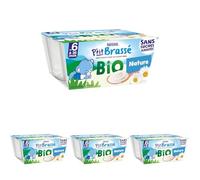 Nestlé P'tit Brassé Nature Sucré Laitage Dès 6 mois, Bio, 4 x 90g (Lot de 4)