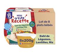 Nestlé - P'tite Recette Dahl de Légumes, Lentilles, Riz - Repas Bébé 15 Mois et + - Alimentation Bébé Complète - 100% Végétal - Cuisine du Monde - Fabriqué dans les Vosges - 2x200g