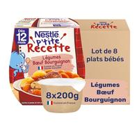 Nestlé - P'tite Recette Légumes Boeuf Bourguignon - Repas Bébé 12 Mois et + - Alimentation Bébé Complète - Viande de Boeuf Française - Cuisine Française Classique - Fabriqué dans les Vosges - 2x200g