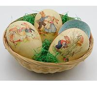 Nestler Best of Happiness - Lot de 3 œufs de Pâques à remplir avec nid et herbe de Pâques - Motifs aléatoires - Œufs en carton faits à la main - Cadeau de Pâques - Nid de Pâques