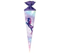 Nestler Lot de sacs d'écolier à remplir, sacs à sucre en carton faits à la main - Motif Galaxy Unicorn, sac d'école, protection en dentelle, nœud (violet, 70 cm, rond)