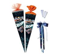 Nestler Lot de sacs d'écolier à remplir, sacs à sucre en carton faits à la main - Motif Hot Wheels - Action Race, sac d'écolier, protection en dentelle, nœud (orange, 70 cm, rond)