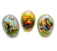 Nestler Oeufs de Pâques à remplir, motif de bonheur, lapin, poussin, coq, œufs faits à la main en carton - Cadeau de Pâques d'amour (18 cm)