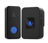 Nestling Sonnette sans Fil, Mini Sonnette de Porte IP55 Exterieur Étanche Kit de Carillon Electronique Portée 300M, 55 Mélodies au 5 Niveaux Volumes, LED Bleu pour Maison Bureau Hôtel Urgence, Noir