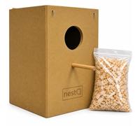 nestQ Nichoir Calopsitte, Nid Perruche Bois MDF 30x20x20 cm avec Copeaux | Vertical, taille S, parois 10 mm, trou d'entrée 8 cm, perchoir, échelle grillagée, couvercle amovible, crochets, conure