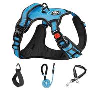 NESTROAD Harnais Chien Veste Anti-Traction avec Longe, Bleu Taille L | Réfléchissant, ajustable sans étouffement pour promenade & entraînement, tour de cou 38-48 cm, tour de poitrine 48-74 cm