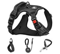 NESTROAD Harnais Chien Veste Anti-Traction avec Longe, Noir Taille L | Réfléchissant, ajustable sans étouffement pour promenade & entraînement, tour de cou 38-48 cm, tour de poitrine 48-74 cm