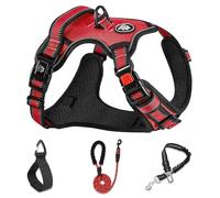 NESTROAD Harnais Chien Veste Anti-Traction avec Longe, Rouge Taille S | Reflétant, ajustable sans étouffement pour promenade & entraînement, tour de cou 28-38 cm, tour de poitrine 38-53 cm