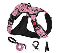 NESTROAD Harnais Veste et Longe Anti Traction pour pour Gros Chien, Couleur Rose Plaid Taille L Arnet pour Chien Le Cou 38~48CM Poitrine 48~74CM, Colliers, Harnais et Laisses pour Chiens