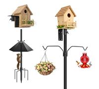 NestShld Kit de mangeoire à oiseaux, mât en métal robuste de 241,3 cm avec déflecteur d'écureuil, base à 5 griffes, crochet pour accrocher des mangeoires à oiseaux