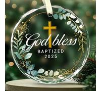 NESTURA Décoration de Noël pour baptême - God Bless You Baptized 2025 - Cadeaux de baptême chrétiens pour filles, garçons, adultes, cadeau de baptême en croix pour filleulles, filleules des parrains