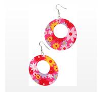 NET TOYS Boucles d'oreilles Hippie années 70 Bijoux Pendants Oreilles Flower Power créoles à Fleurs années 60 Anneaux Fleur Bijou déguisement de Carnaval Accessoires Femmes